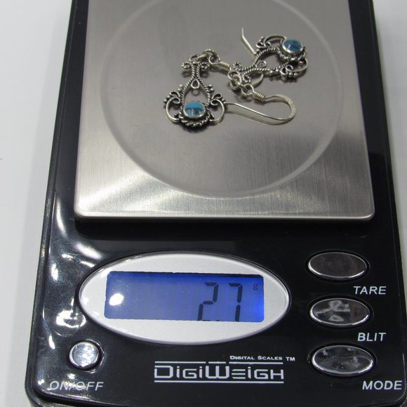 Sterling Silver Ornate Faux Stone Dangle Earrings - Picture 4 of 4